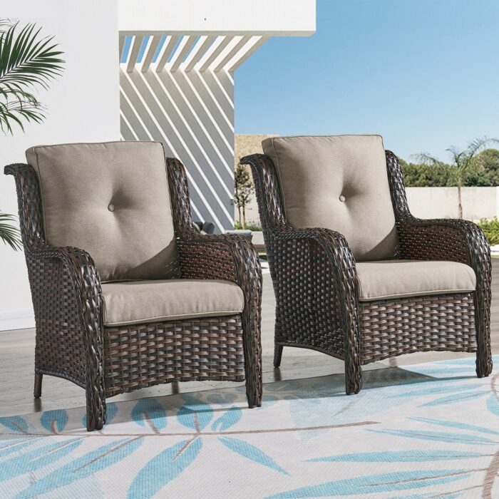 Outdoor Wicker High Back Club Chair with Cushions (Set of 2) - Image 2