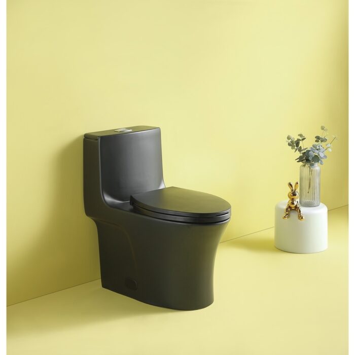 Matte Black Dual Flush 1-Piece Elongated Toilet with Soft-Close Seat
