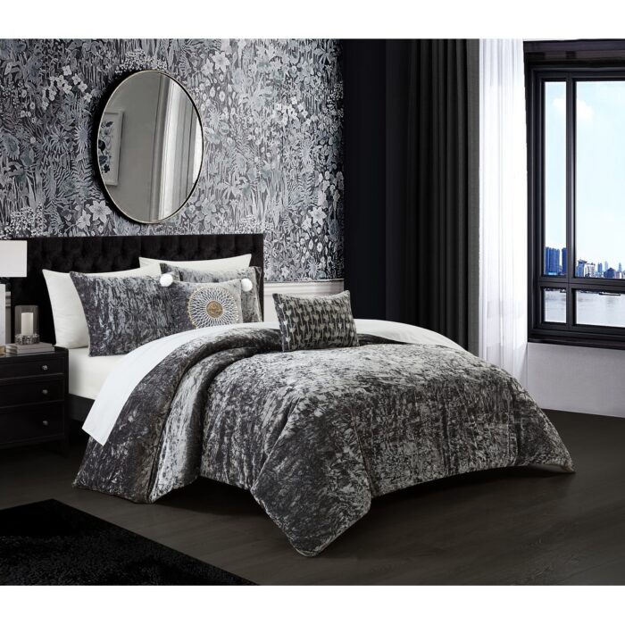 Chic Home Kiana 9 Piece Textured Crinkle Velvet Design Comforter Set, Grey - Image 2