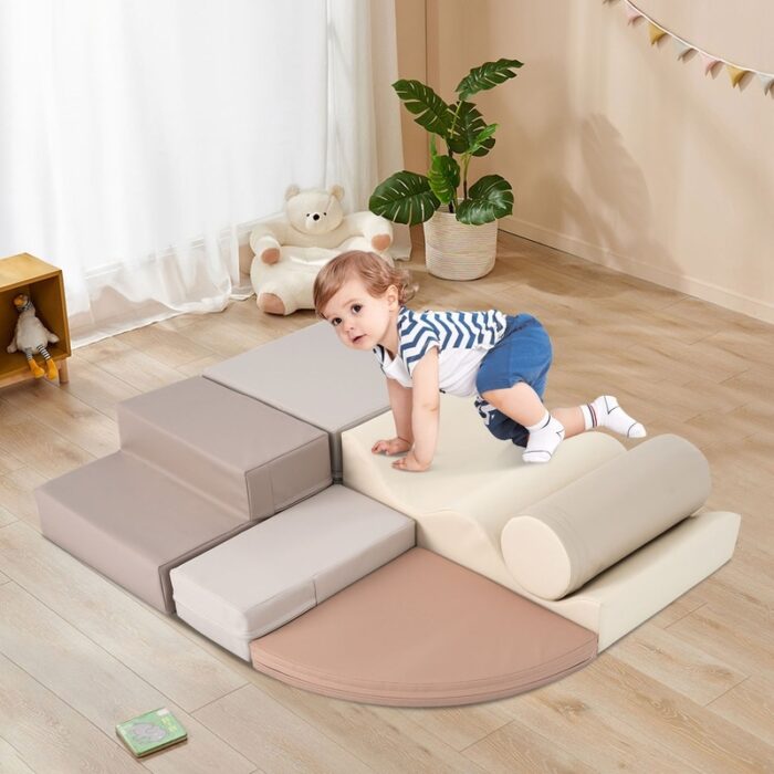 6 in 1 Soft Climb and Crawl Foam Playset, Kids Crawling and Climbing Play Structure
