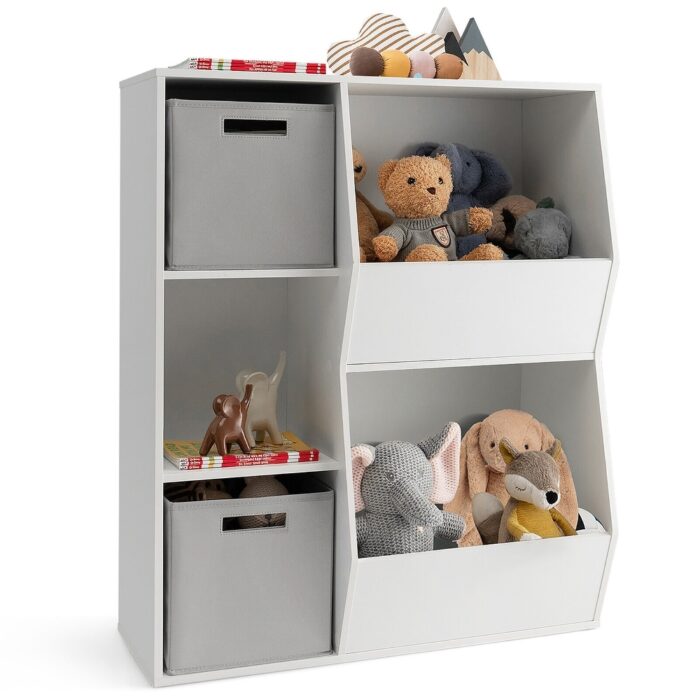 Gymax Kids Toy Storage Organizer 5 Cubbies Wooden Bookshelf Display