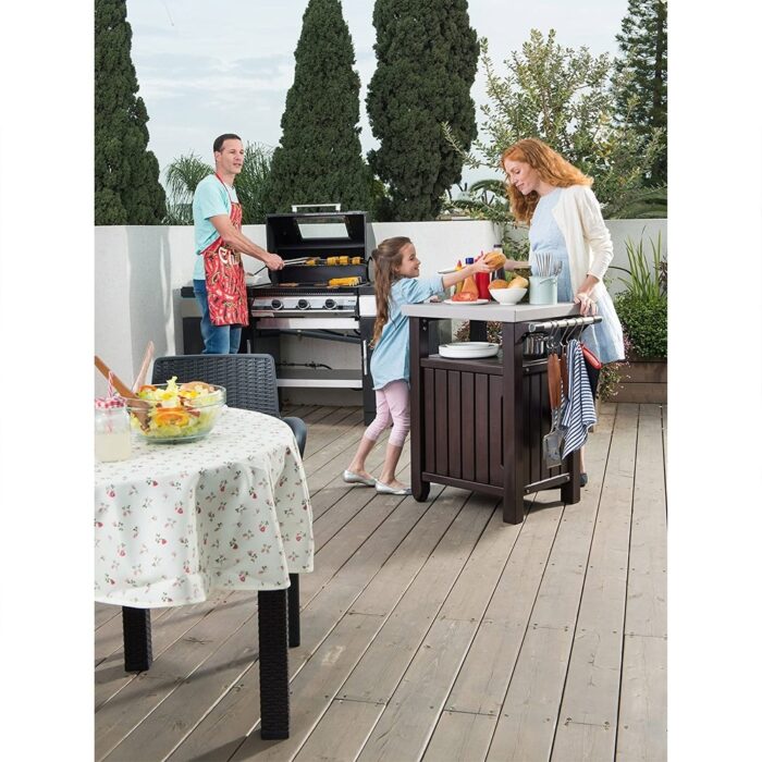 Keter Unity 40 Gal Patio Storage Grilling Bar Cart w/ Stainless Steel Top, Brown - 38.7 - Image 2