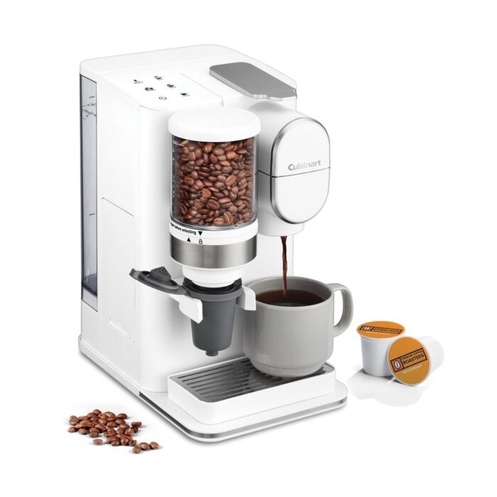 Conical Burr Grind and Brew Single Serve Coffeemaker, White