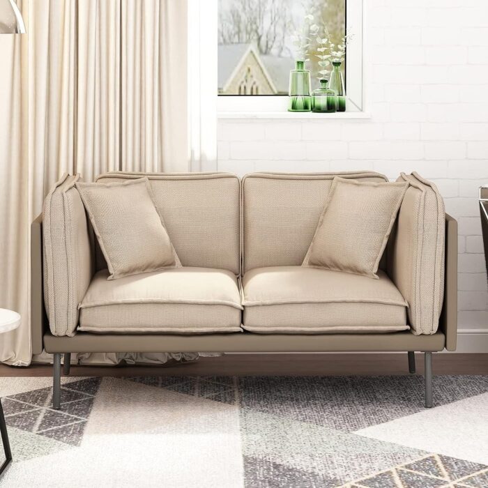 Mixoy Linen Futon Sofa Bed,Mid-Century Upholstered Sleeper Sofa - N/A