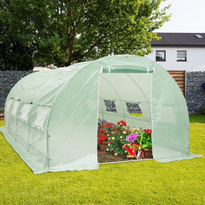 Heavy Duty Greenhouse with Dual Zippered Screen Doors & Screen Windows - 10*20*7ft