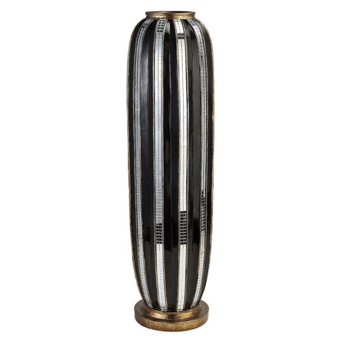 21" Polyresin Black and Silver Striped Round Floor Vase - 6.00 - Image 2