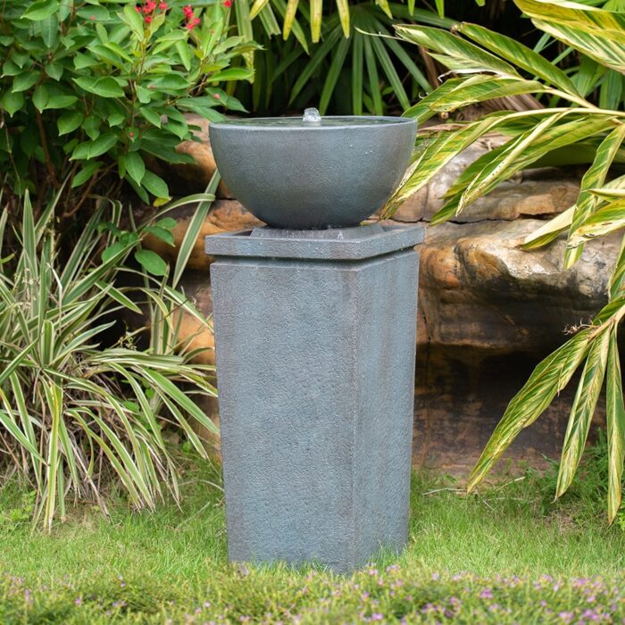 35.5" Polyresin Zen Bowl Water Fountain, Outdoor Bird Feeder /Bath Fountains for Garden Lawn Backyard Porch
