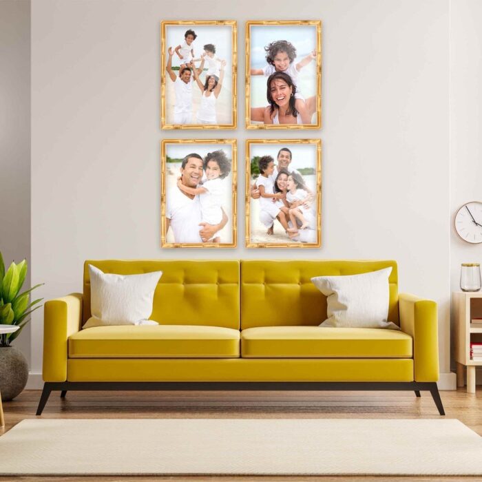 8x10 Gold Bamboo Picture Frame Set Pack of 4 8x10 Wood Picture Frames for Gallery Wall 4 8x10 Gold Bamboo Frames - Image 2