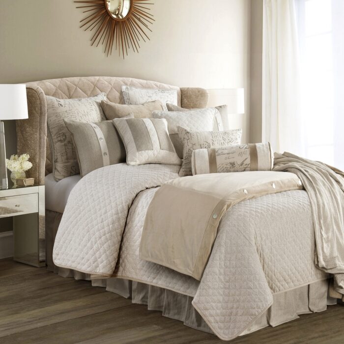 Paseo Road by HiEnd Accents Fairfield Quilted Linen Herringbone Bed Skirt - Image 2
