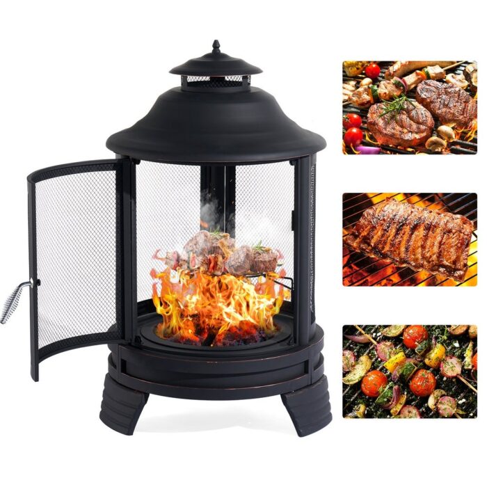 Chiminea Fire Pit with Grill for Outdoor, 2 in 1 Fire Pit with Removable Grate - Image 2