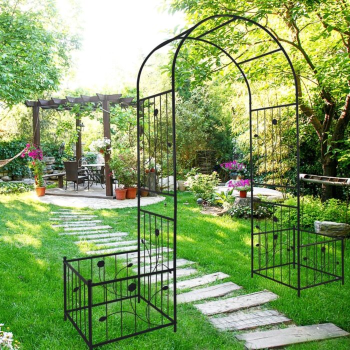 79.5" W x 86.6"L Black Outdoor Metal High Climbing Plants Support Garden Arch - 79.5'' Wide x 86.6'' High - Image 2
