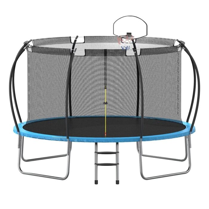 Trampoline 12 FT with Basketball Hoop ASTM Approved - Black Blue