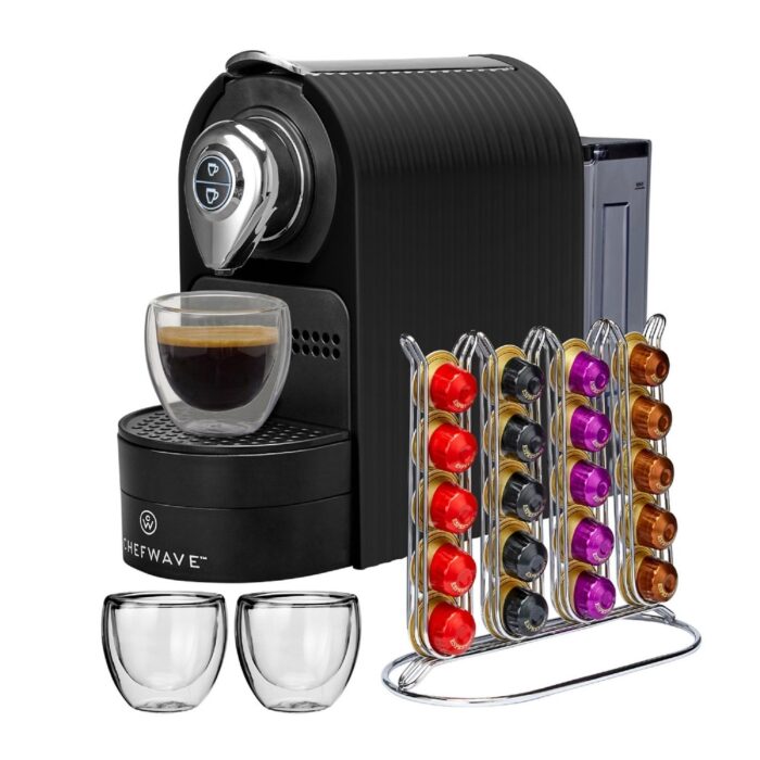 ChefWave Espresso Machine for Nespresso (Black), Capsule Holder and Cups Bundle - Image 2
