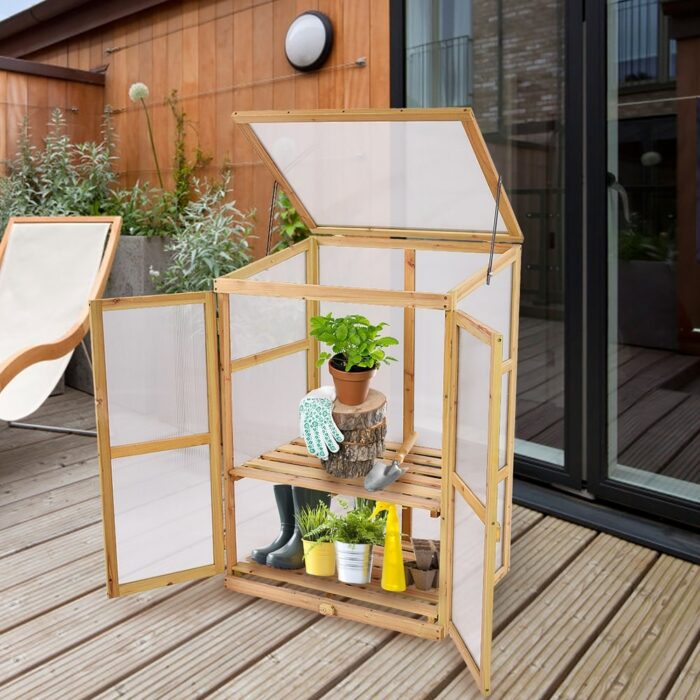 Wooden Garden Portable Greenhouse Raised Plants Protection - 30.0''x22.5''x43.0''