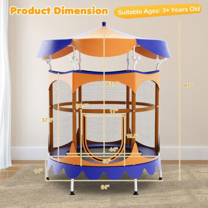 Gymax 64'' Kids Trampoline w/ Detachable Canopy Safety Enclosure Net - Image 2