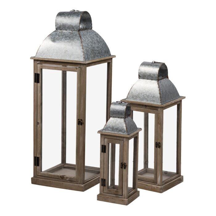 A&B Home Natural and Silver Wood Lanterns (Set of 3)