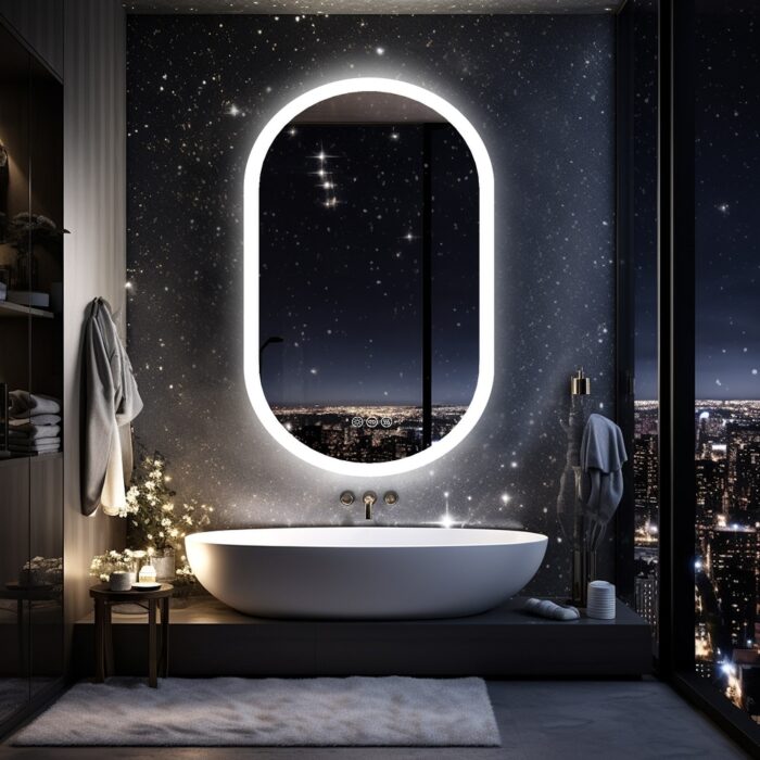 Wall Mounted Frameless Oval Track LED Bathroom Mirror Touch Sensor - Image 2