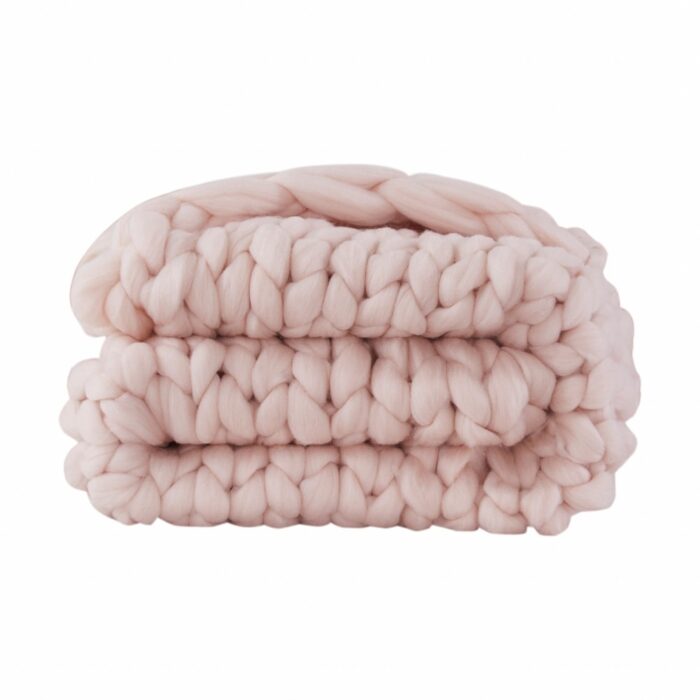 Pink Boho Chunky Knit Throw Blanket - Image 2