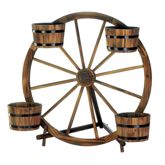 Richmond Wagon Wheel Rustic Plant Holder - Image 2