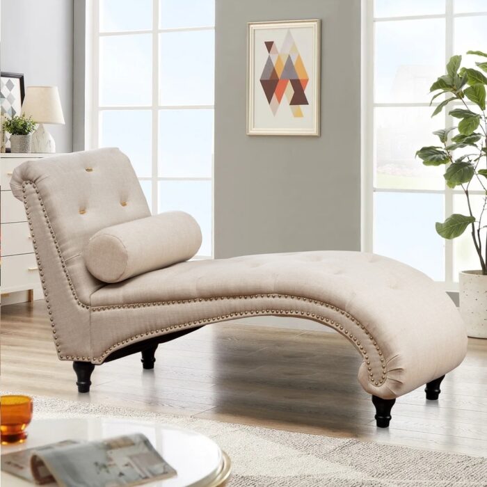 Chaise Lounge Chair Indoor Recliner Leisure Living Room Chair Rest Sofa Couch Armless with Lumber Pillow for Bedroom