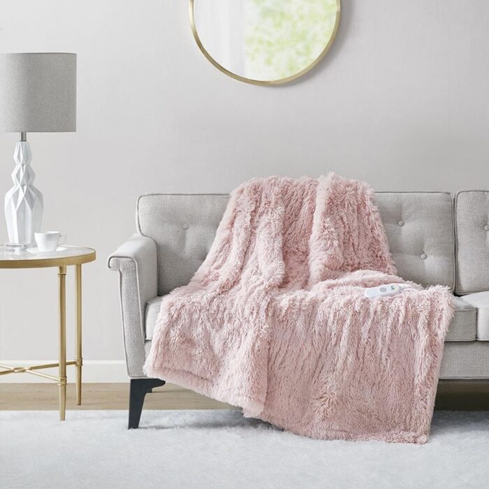 50" x 60" Faux Fur Electric Heated Throw Blanket Blush