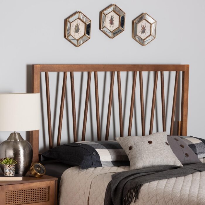 Rahela Mid-Century Modern Ash Walnut Finished Wood Headboard
