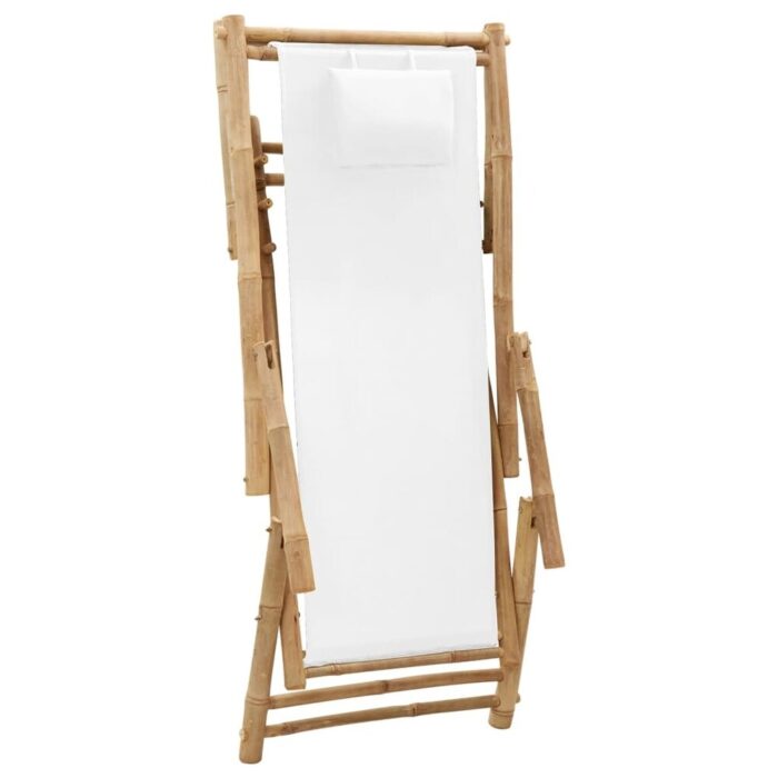 vidaXL Patio Deck Chair Sling Chair for Balcony Deck Porch Bamboo and Canvas - 23.6" x 41.7" x 35.4" - Image 2
