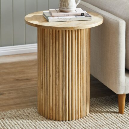 Round Wood End Table Fluted Pedestal Side Table - Image 2