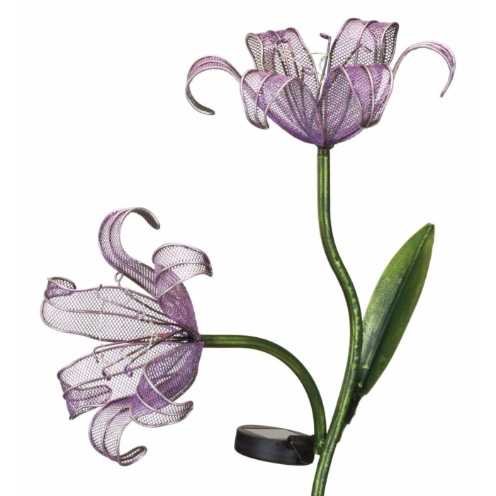One Purple and One Blue Double Lily Solar Stake