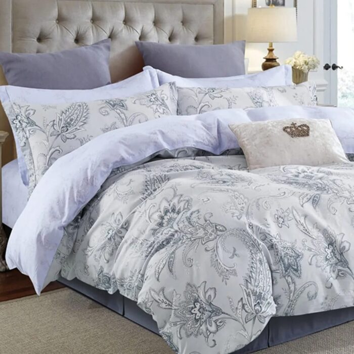 3pc Queen 100% Cotton Bedding Set Paisley Print Gray - Image 2