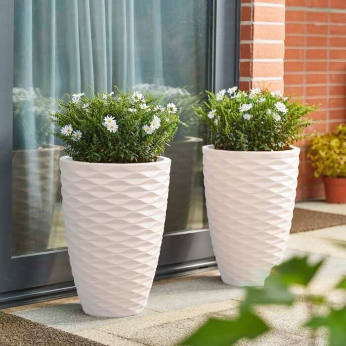 Glitzhome 19"H Set of 2 Modern Oversized Eco-Friendly Wave Textured Tall Round Planter