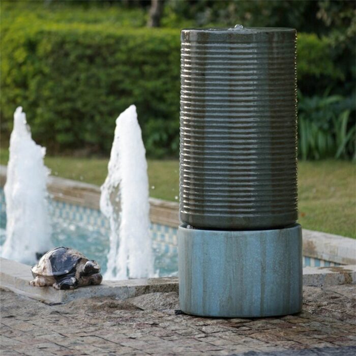 Large Round Ribbed Tower Water Fountain - Image 2
