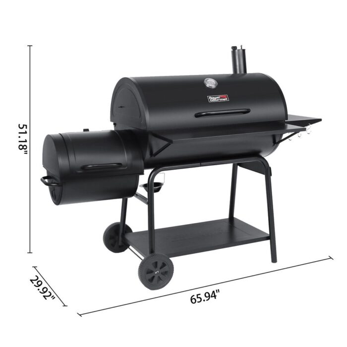Royal Gourmet Charcoal Barrel Grill with Offset Smoker, Black - Image 2