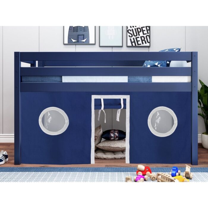 JACKPOT Contemporary Low Loft Twin Bed with End Ladder and Tent - Image 2