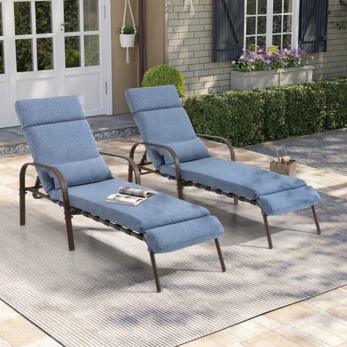 Pellebant 2PCS Adjustable Patio Chaise Lounge with Cushion and Pillow - N/A