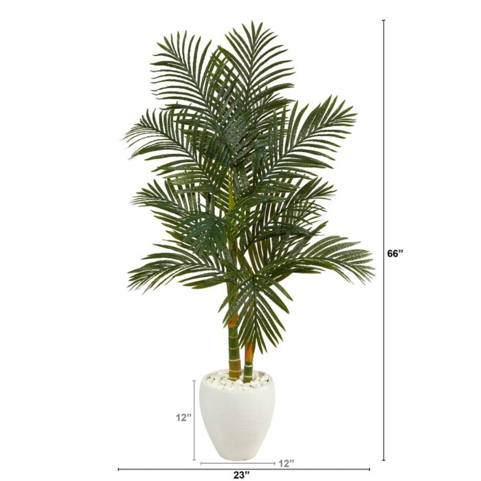 5.5' Golden Cane Artificial Palm Tree in White Planter - 13" - Image 2