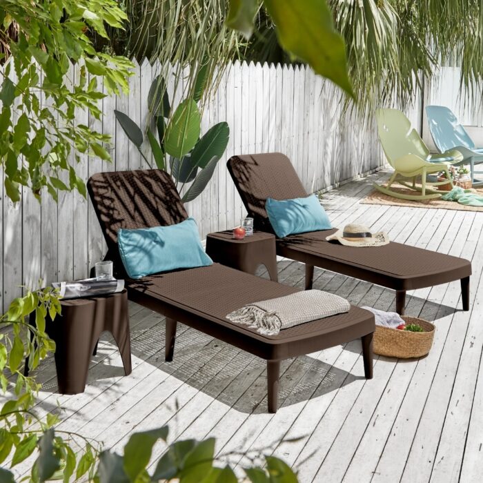 Tahiti Resin Outdoor Chaise Lounge Set With 2 Side Tables - Image 2