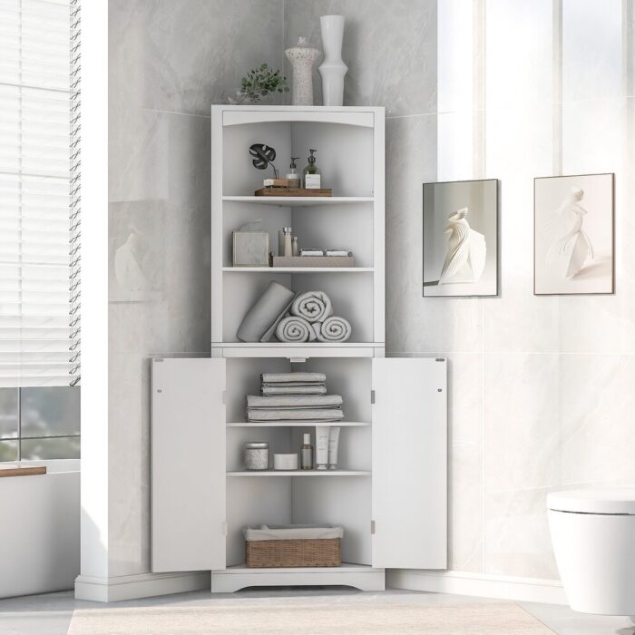 64" Wood 2-door Bathroom Cabinet with Exterior Shelves - Image 2