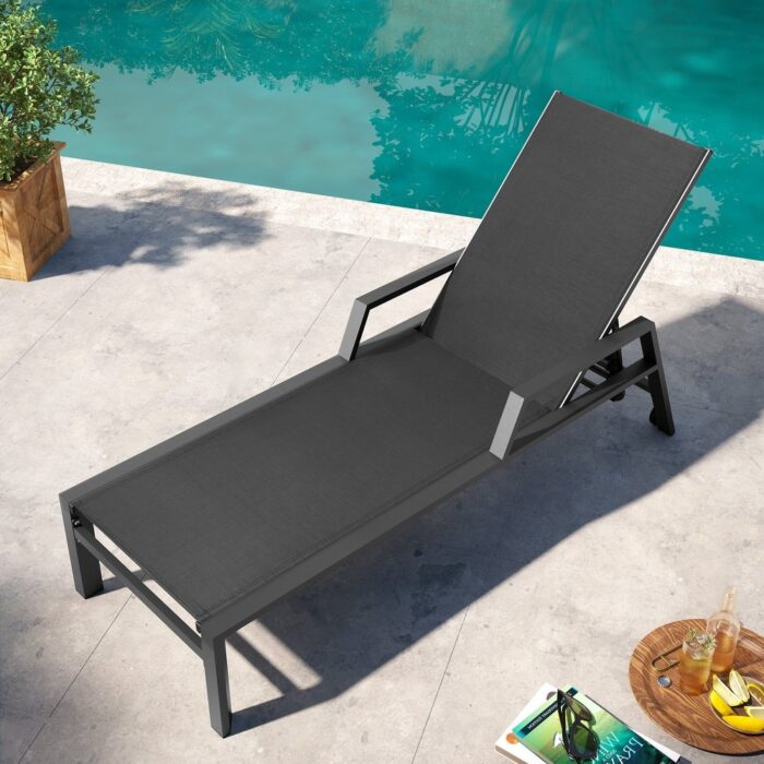 Pellebant Outdoor Adjustable Aluminum Chaise Lounge Chairs with Wheels