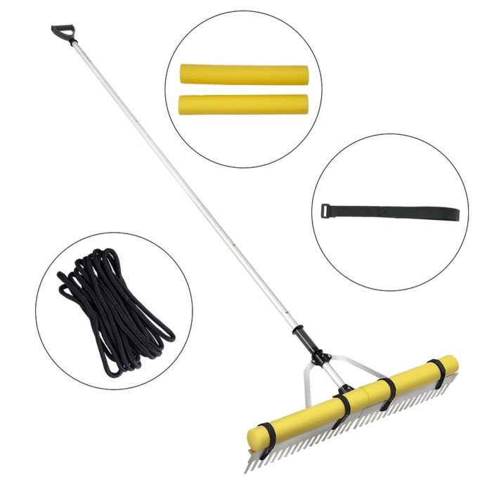 VEVOR Landscape Rake 36" Aluminum with 75" or 102.36" Adjustable Handle for Soil Lawn Weeding Lake Pond - Image 2