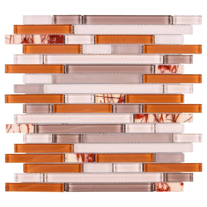 TileGen. Random Sized Glass Mosaic Tile in Orange/Pink Wall Tile (10 sheets/9.6sqft.)