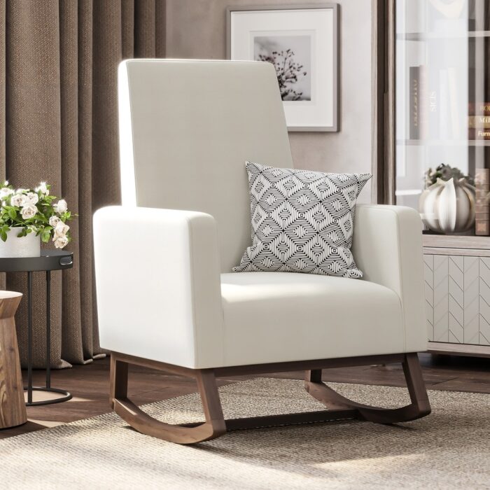 BELLEZE Rocking Chair Upholstered Arm chair Padded Seat, White