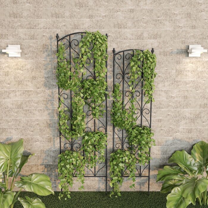 Set of 2 Garden Trellises - Decorative Scroll Metal Panels with 7.75-Inch Stakes by Pure Garden - Image 2