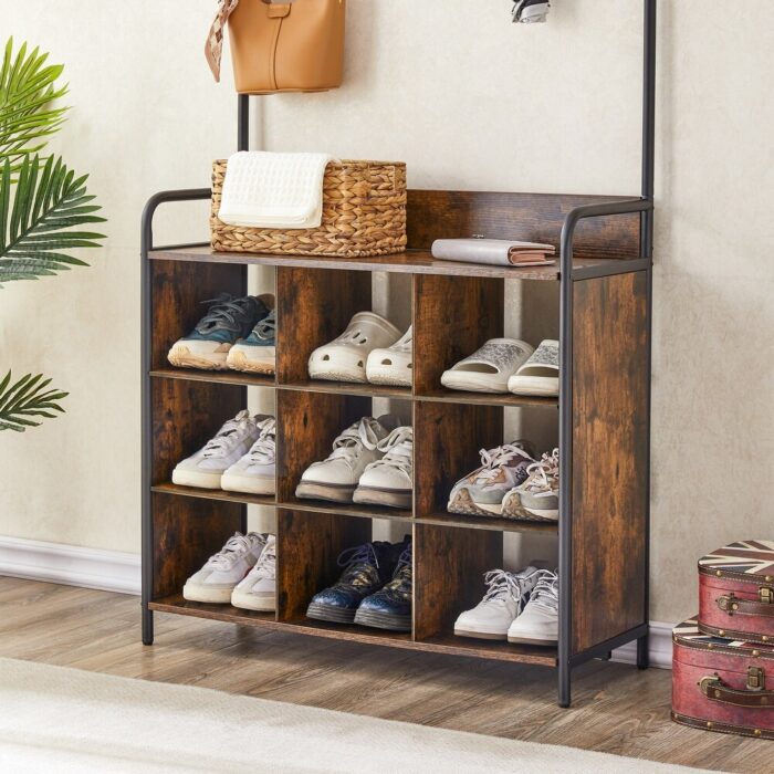 Coat Rack, Hall Tree with Shoe Rack for Entryway, 3-in-1 Entryway Coat Rack and Storage Rack, with 7 Hooks,a Hanging Rod - Image 2