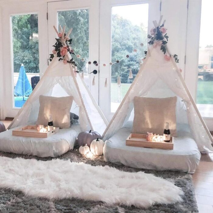 Teepee Tent Boho White for Kids with 6.5Ft Rose Vine Flowers - Image 2