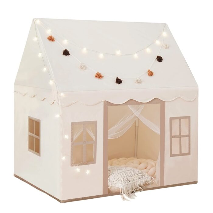 Large Kids Tent with mat and Star Lights - Cream