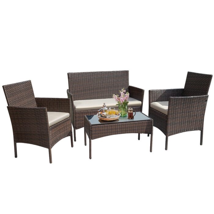 Homall PE Rattan 4-piece Outdoor Patio Set - Image 2