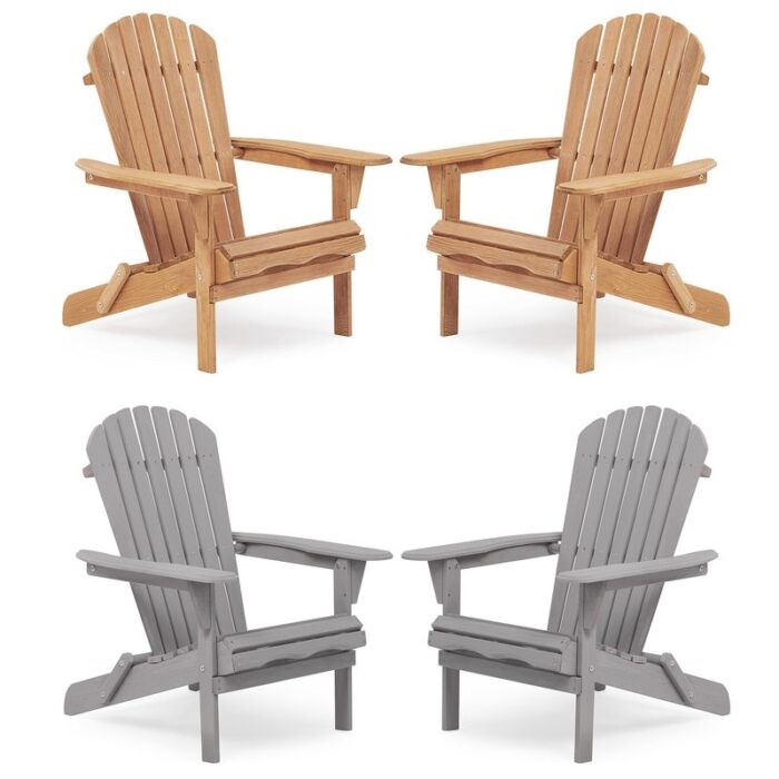 Outdoor Folding Adirondack Chair Set of 2 Wood Fire Pit Chairs