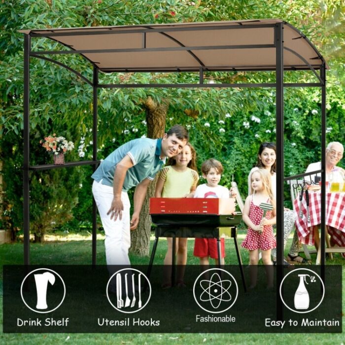 7' x 4.5' Grill Gazebo Outdoor Patio Garden BBQ Canopy Shelter - Brown - Image 2