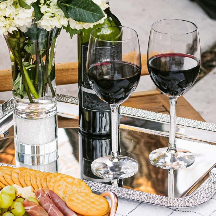 Sparkles Home Rhinestone Wine Glasses with Crystal-Filled Stems